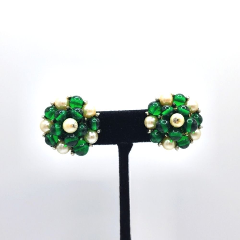Vintage French France Green pearl earrings